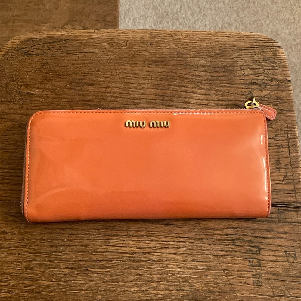 Miu Miu Patent Leather Bow Long Zip Wallet